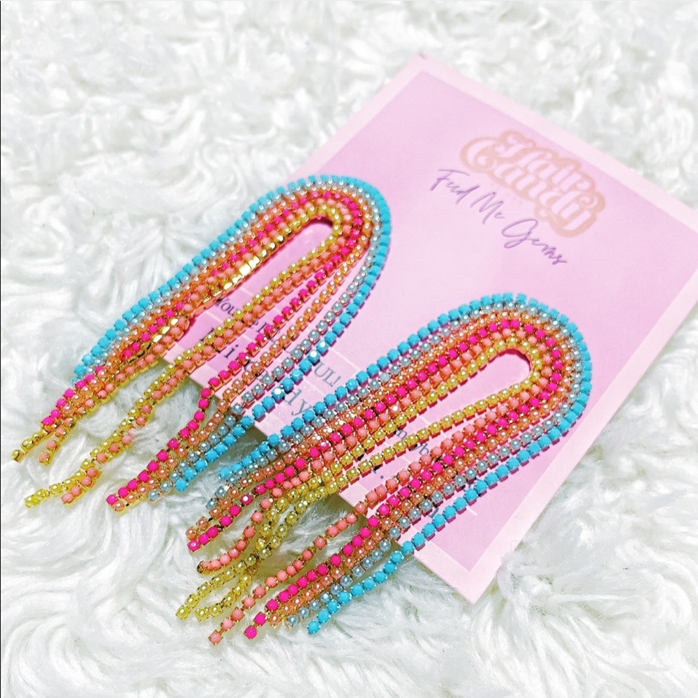 New Hair Candy By Han Limited Pastel Snow Cone Rainbow Earrings